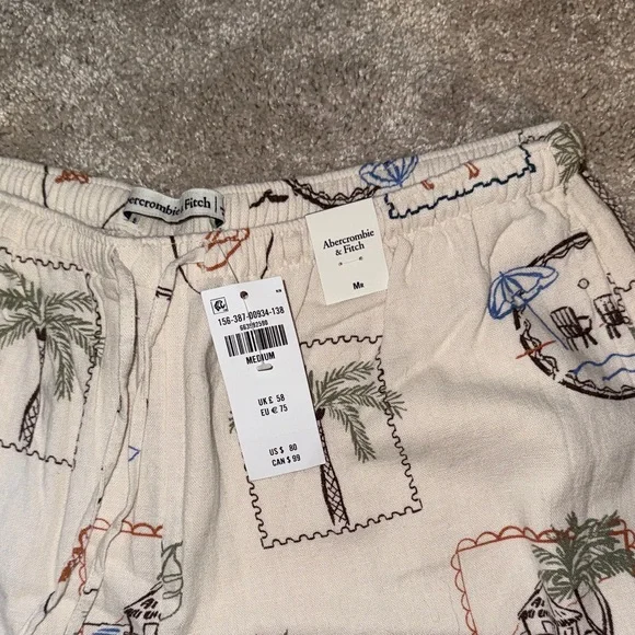 Abercrombie & Fitch Cream Tropical Stamp-Print Linen Pants - Picture 2 of 6